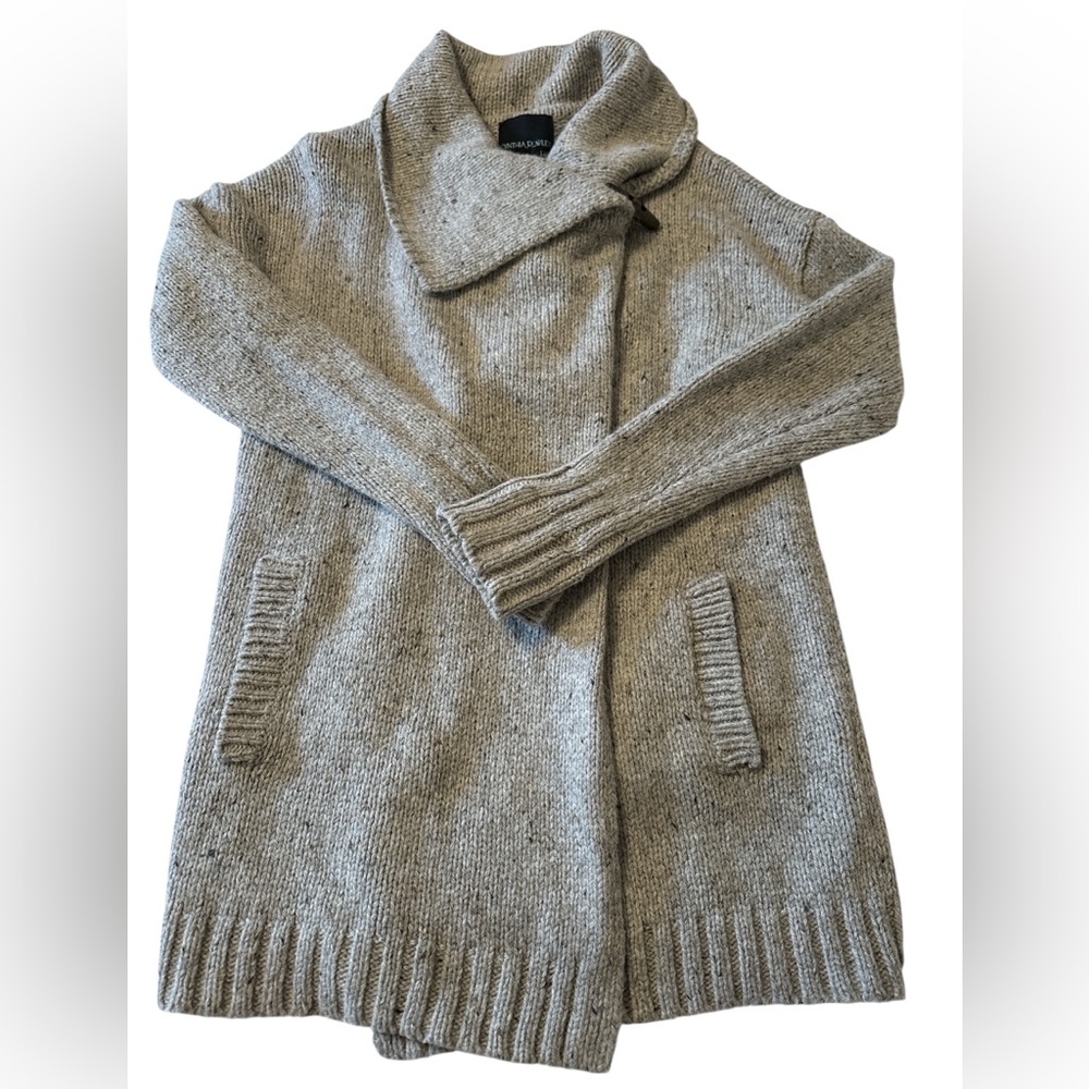 Cynthia Rowley Casual Gray Wool Knit Open Front Crossover Toggle Outerwear Sz S